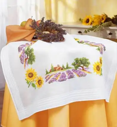 CS-1230 cross stitch kit lavendar sunflower home house table cloth tablecloth placemat.jpg