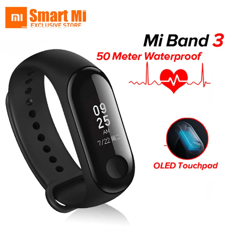 Xiaomi mi браслет на запястье 3 Смарт-Браслет фитнес mi Band 3 большой сенсорный экран OLED частота сердечных сокращений Smartband