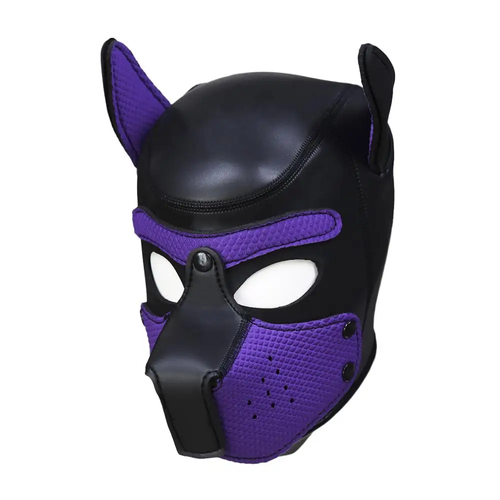Высокое качество сексуальные девушки женщины косплей реквизит маска щенка ролевые игры SM секс женская резиновая маска мягкий латексный шлем собака маска Новинка - Цвет: Purple