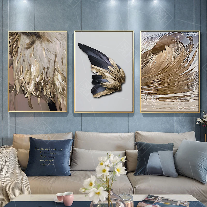 

Modern Golden Wings Posters Hd Print Feathers Canvas Painting Nordic Home Decoration Landscape Wall Art Picture for Living Room