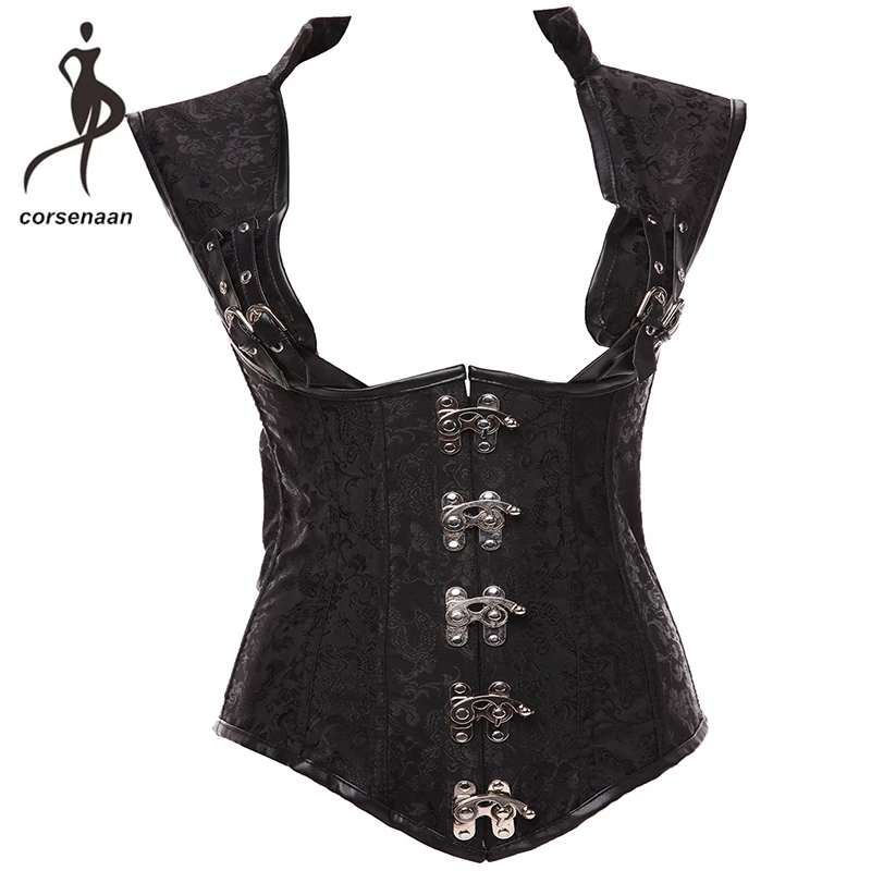

Retro Loacking Closure Open Bust Korset Spiral Steel Boned Waist Trainer Vest Shaper Steampunk Sexy Corsets With G String 911#