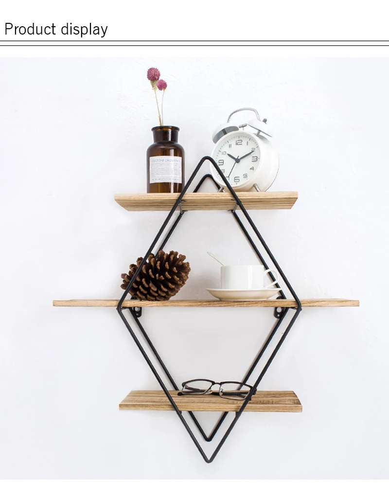 Nordic Minimalist Diamond Rack Wall Shelf Shelves MultiFunction Wall Decoration Creative Wooden Crafts Home Storage Organization