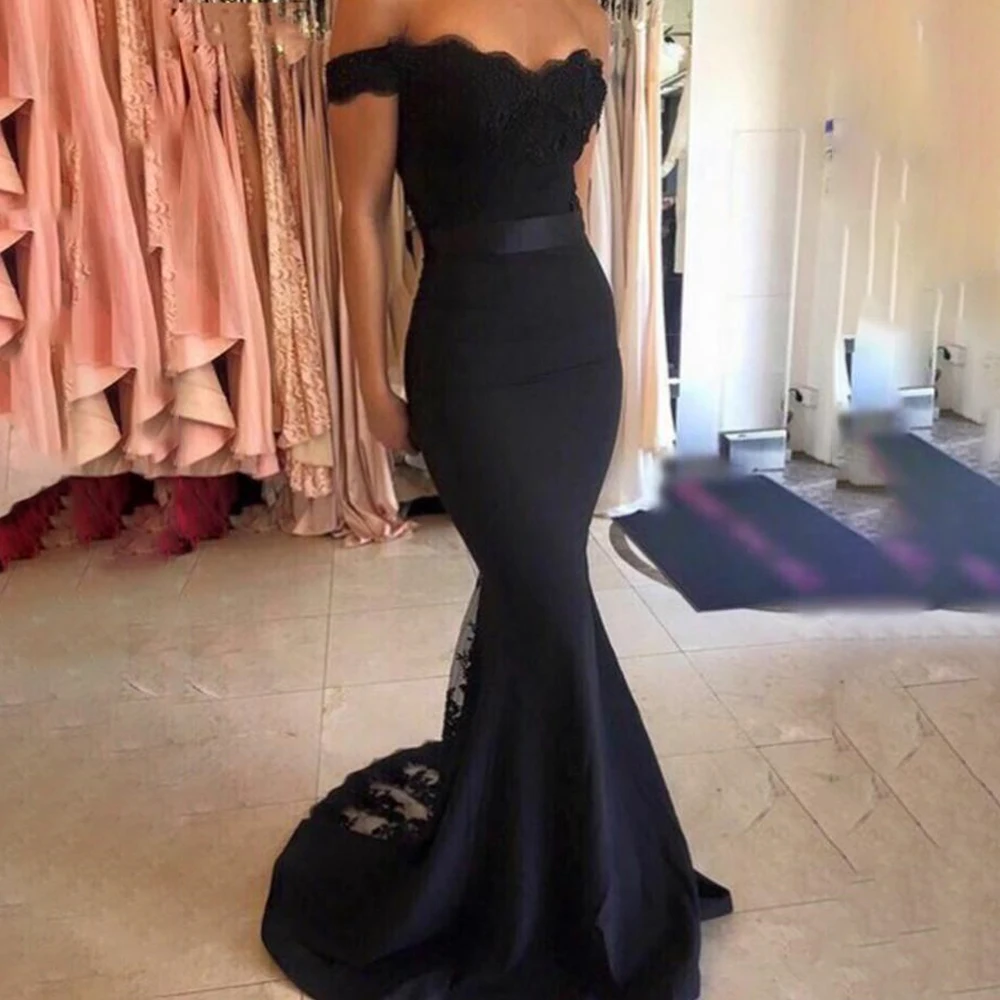 

Off Shoulder Long Prom Dresses Backless Sweep Train Mermaid Evening Formal Party Dress with Sash Buttons Vestido De Fiesta