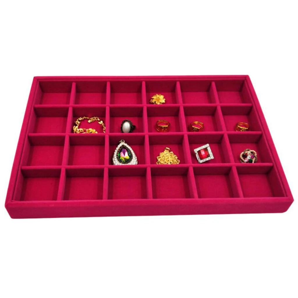  Rose Pink Velvet Jewelry Display Organizer Box Tray Showcase For Pendant Earring Necklace 12/24/30 Grids