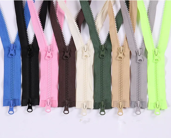 

5# 80/90/100/120/150cm open-end auto lock ECO double sliders plastic resin colorful zipper for clothes garment