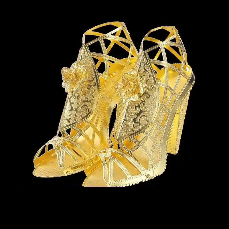 

3D Stereoscopic Puzzle Brass Mini Netted High-heeled Shoes Assembly Model Puzzle Toy Handmade DIY to Make Gifts for Girl friend