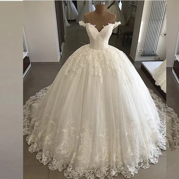 شراءكم كاب فساتين الزفاف أنيقة على شكل حرف V زين Vestido De Novia Abiti Da Sposa طويلة الكرة ثوب الزفاف الدانتيل فستان الزفاف