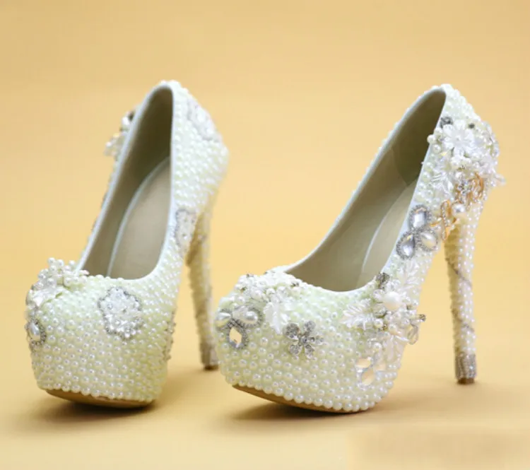 2016 new font b wedding b font shoes Bridal shoes white high heeled Pearl font b