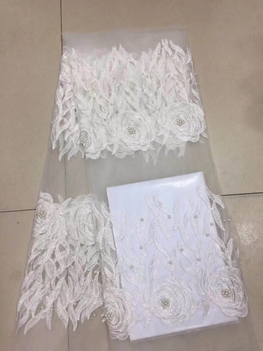 NEW White wedding lace fabric with sequins and beads high quality