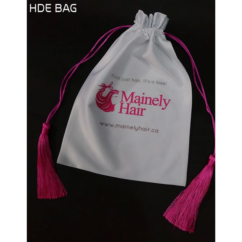 20x30cm Elastic Satin Hair Extension Bag With Tassel Imitation Silk