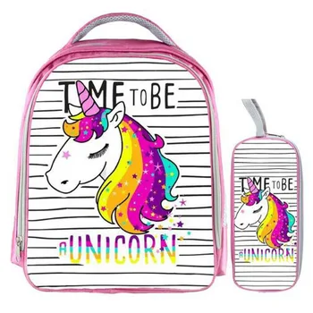 

13 Inch Unicorn Backpack Rainbow Horse Backpack Kids School Bags for Girls Baby Kindergarten Child Bags Pencil Bag Sets