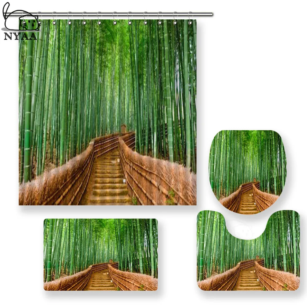 NYAA 4 шт. setakio Япония в БАМБУКОВОМ лесу занавеска для душа пьедестал ковер крышка туалет коврик для ванной коврик набор для декора ванной комнаты