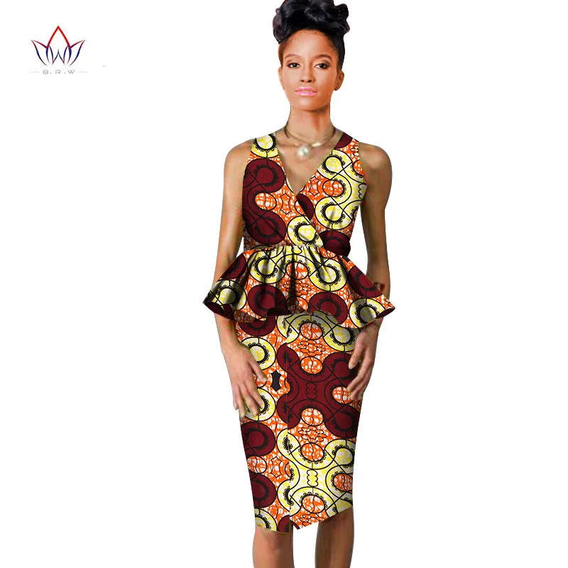 african dresses for women Dashiki v-neck skirt set sexy& club Bazin Riche africa print knee-length dress cotton 6xl BRW WY804