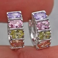 Роскошные женские серьги-кольца из белого золота с радужным цирконием, красочные ювелирные изделия для женщин, юбилей, помолвки