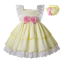 Pettigirl/желтый светильник; платье принцессы для девочек с розовыми цветами; Детские платья трапециевидной формы; одежда для детей; G-DMGD203-23