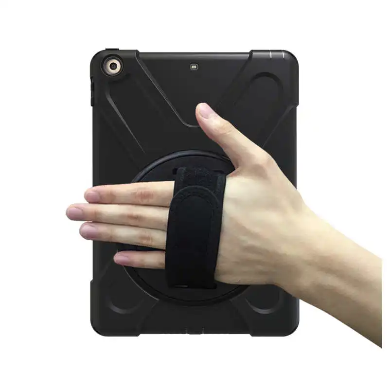 Новинка 360 Armor Coque для iPad 9,7 чехол 360 Вращение ремешок на руку силиконовый ПВХ A1822 A1823 чехол для iPad 9,7 детский чехол - Цвет: Black