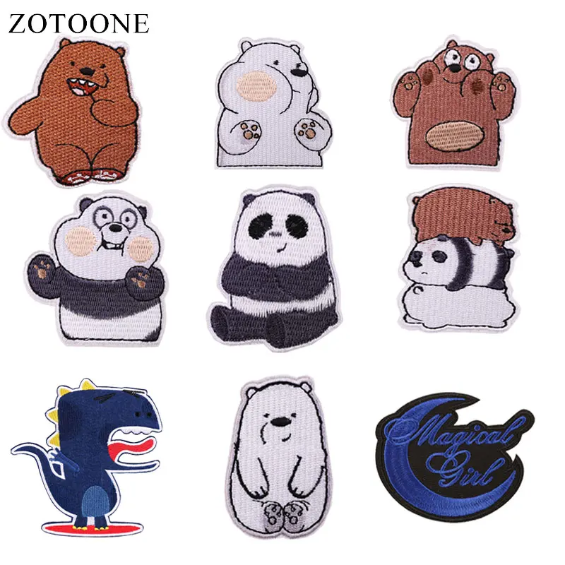 

ZOTOONE Cute Bear Patches Dinosaur Stickers Diy Iron on Clothes Heat Transfer Applique Embroidered Applications Cloth Fabric G
