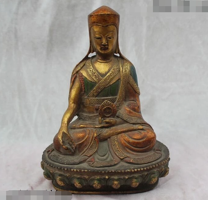 

R0720 Details about 7"China Chinese Buddhism Folk Old Purple Bronze Tsongkhapa Buddha Statue (B0328)