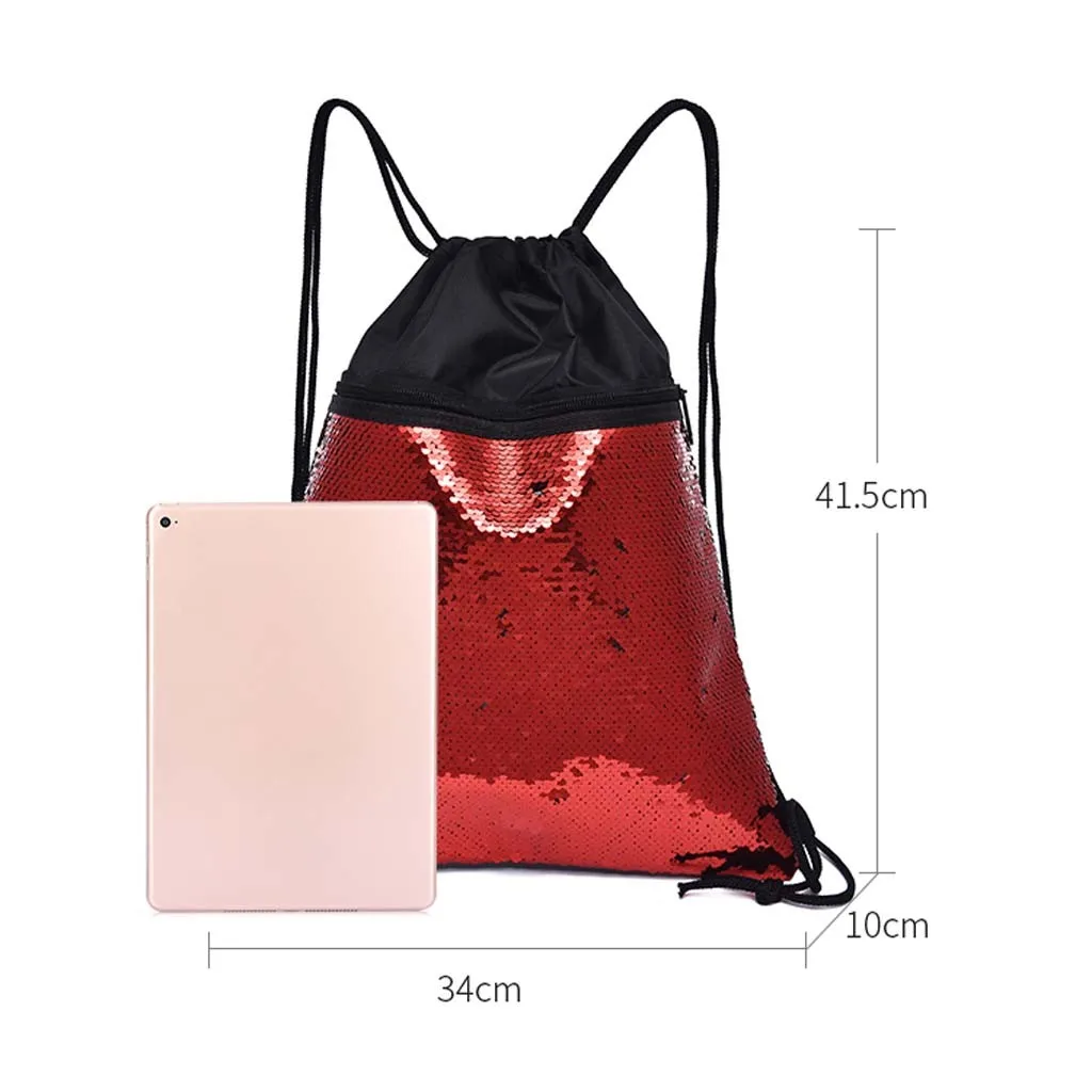 Unisex Beach Bag Outdoor Fitness Bag Sequins Bunch Pocket Female Drawstring Backpack Mochilas De Lantejoulas Sequin Backpacks#