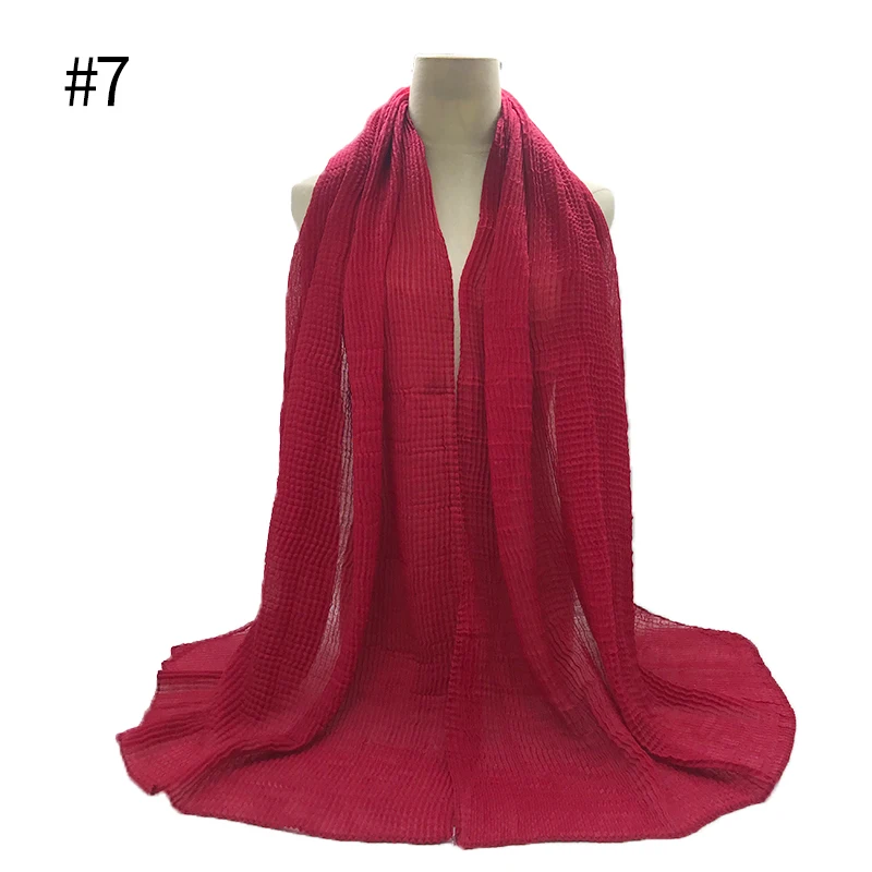 Роскошный женский однотонный жатый шарф вискозный мусульманский платок Хиджабы модный шарф ИД подарки 10 шт./лот 12 цветов Горячая Распродажа Быстрая