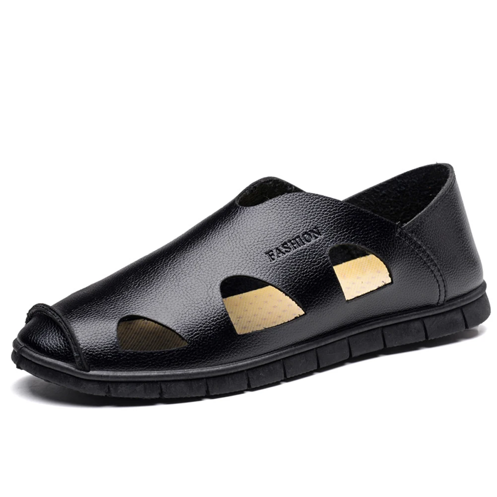 

New Summer Men's Leisure Slip on Beach Shoes Male Breathable Sandals Hollow Sandals Outdoor Leather Shoes For Men Size 39-44