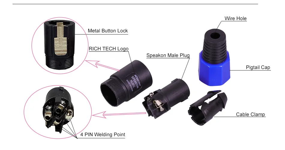 100 шт./лот 4 шпильки Разъем speakON Профессиональный 4 полюса Мужской Мощность con разъем питания провода разъем