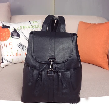 

Double anti-theft buckle design backpack Fashion Women genuine Leather Backpack Travel Woman Backpack Rucksack Female Backpack