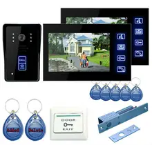 Freeship de dhl NUEVA 7 “teclado táctil LCD Home Video Intercom teléfono de La Puerta Con 2 Monitores + Cámara de La Puerta con RFID keyfobs