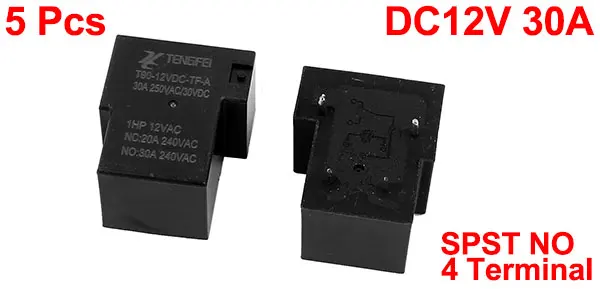 5Pcs DC12V 30A 4 Terminal SPST NO Rice Cooker Dedicated Mini Power Coil Relay