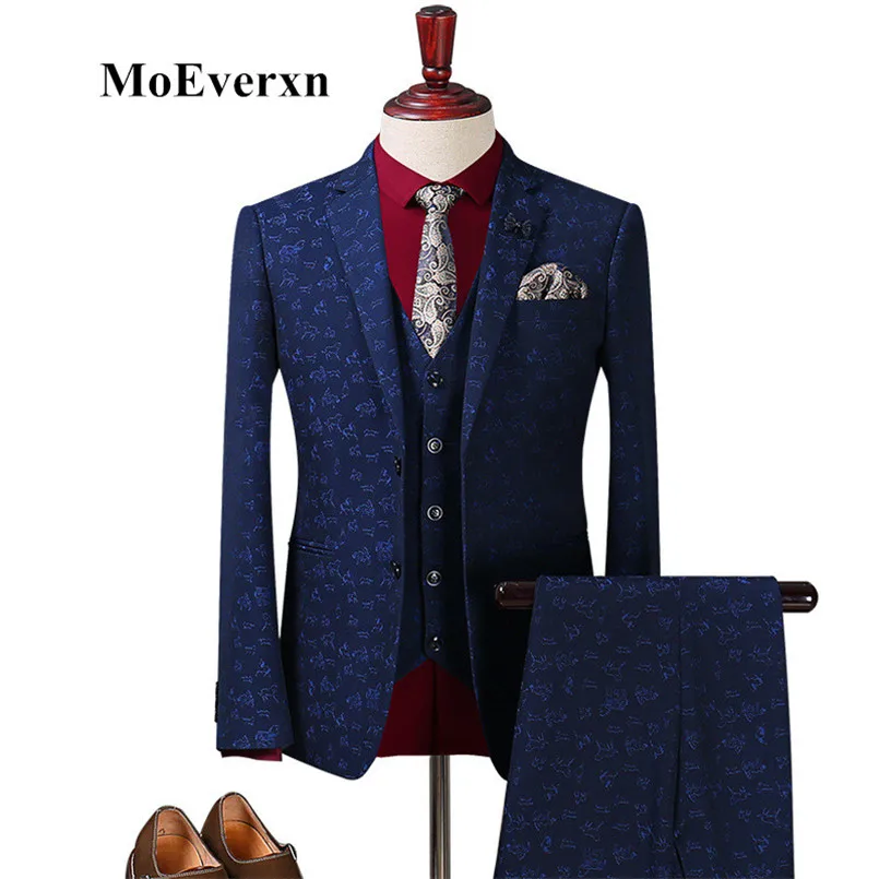 Image Tuxedo Men Suit 2017 New Elegant Men s Blue Two Button Three Piece Suit (Blazer+Pants+Vest) Big Size S To 5xl