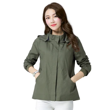 

Large Size Outwear For Women Clothing Spring Autumn Casual Loose Trench Coat Woman Short Hooded Coats Korean Female Windbreakers