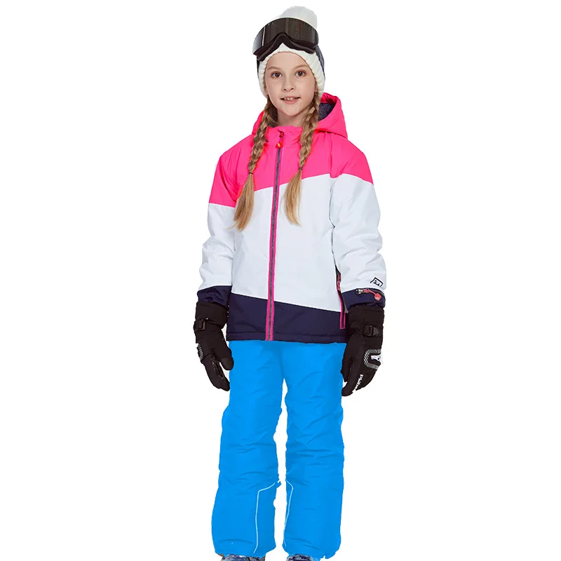 Детский лыжный костюм Лыжная куртка и штаны для девочек, зимний теплый лыжный костюм ветрозащитная верхняя одежда, комплект одежды для детей, зимние комплекты для девочек - Цвет: Gilrs2