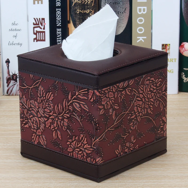 NEWYEARNEW Square Leather Tissue Box For Car Antique Noble Tissue Case