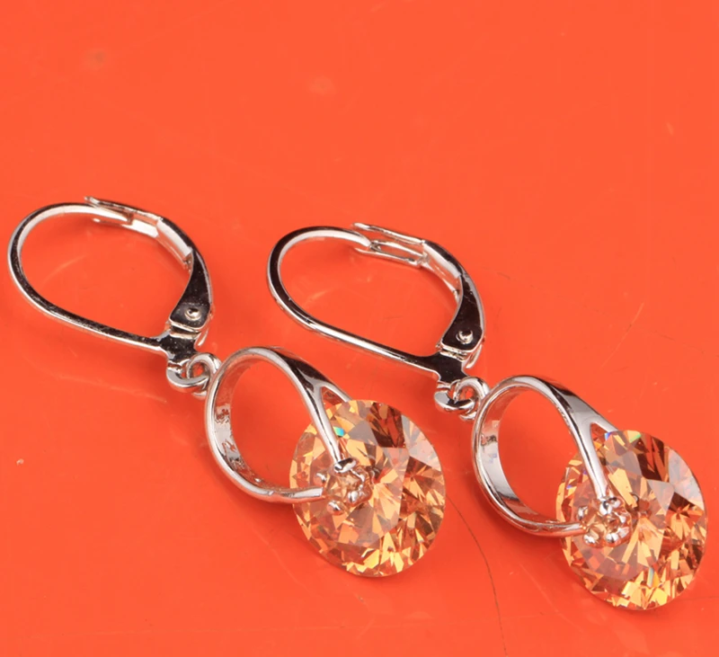 

Shiny Circle Flowers-Shape Champagne Orange Morganite 925 Sterling Silver Party Drop Dangle Earring S5550