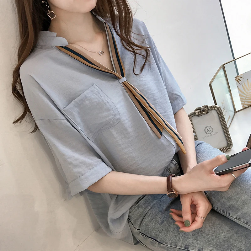 Shirts Women Elegant Summer Trendy Korean Style All-match High Quality Soft Thin Solid Ulzzang Work Wear Womens Blouses Casual