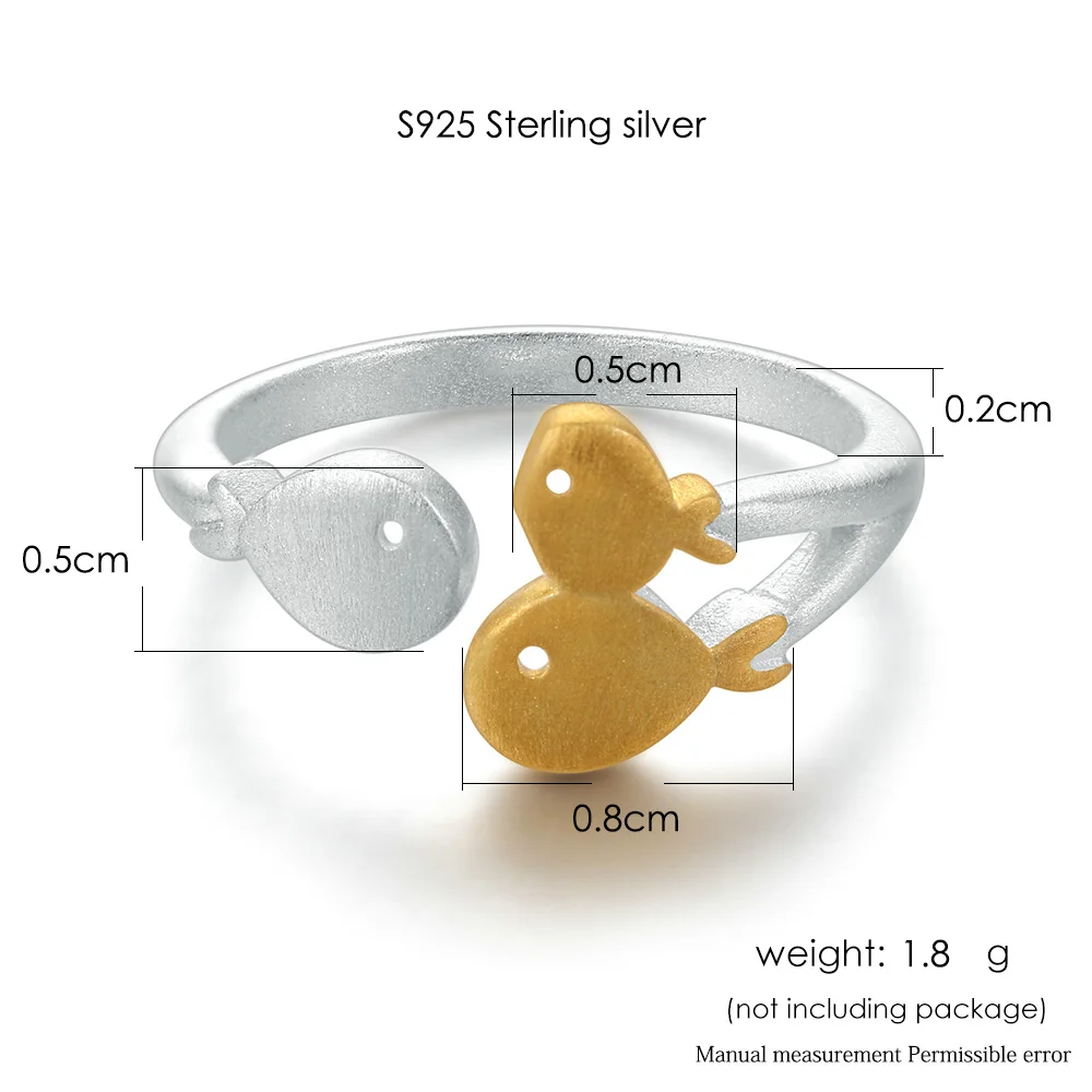 Double Fair Cute Three Fishes 2 Colors Wiredrawing Design 100% 925 Sterling Silver Adjustable Ring For Engagement Party DFRY012