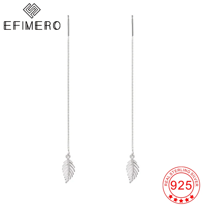 

Leaf Threader Earrings Real 925 Sterling Silver Leaves Pull Through Earrings Fashion Long Wire Jewelry for Women Girls