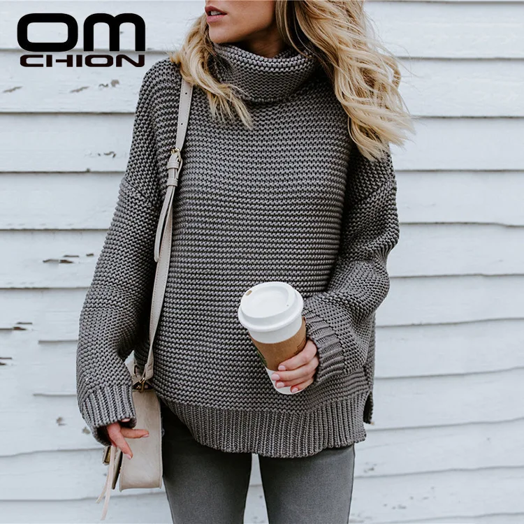 

OMCHION Sueter Feminino 2019 Autumn Winter Turtleneck Thick Knitted Sweater Korean Style Women Long Sleeve Loose Pullover LMY132