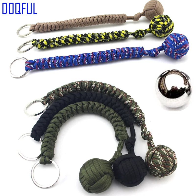 

3pcs/lot EDC Steel Ball Paracord Keychains Parachute Key Chain Ring Outdoor Self Defense Umbrella Rope Climbing Camping Survival