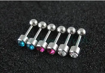 

New arrival Labret piercing Labret Ring Ear stud Ear piercing Hot Sell 100pcs/lot Crystal Gem Barbell Earring Mixed Colors