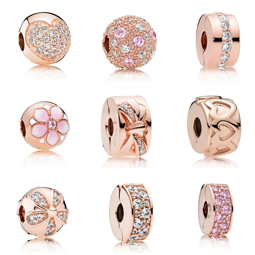 50 styles copper DAZZLING CROWN Rose Shining Flower clip bead Fit Original Pandora Bead Bracelet For Women Charm DIY P021