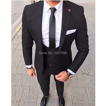 

2018 Black Men Suits for Wedding Groom Tuxedos Slim Fit Three Piece Jacket Blazer Pants Vest Latest Body Suit Man Clothing