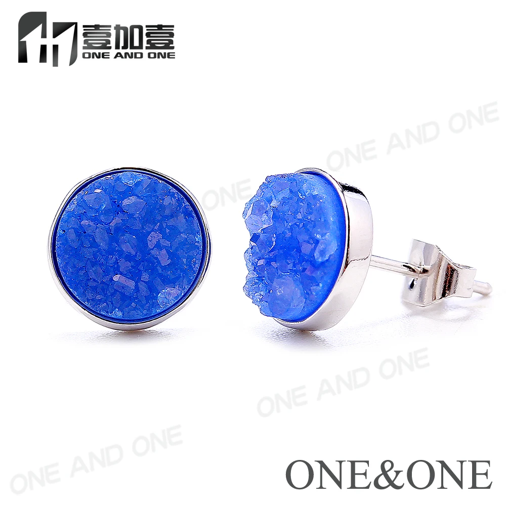 

Newest Druzy Jewelry Natural Agat Stud Earring Dyeing Drusy Earring Round 8mm Earrings