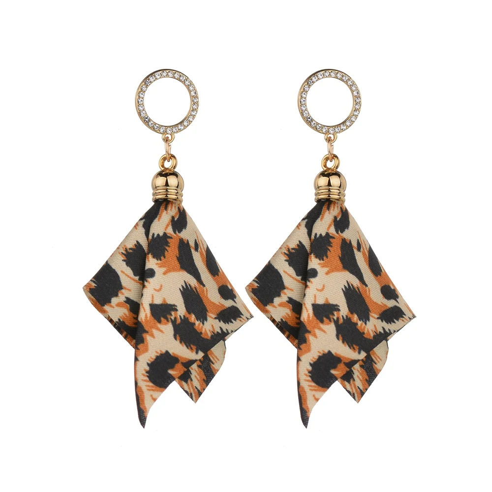 

MissCyCy Vintage Multilayer Leopard Print Fabric Earrings for Women Fashion Rhinestone Round Dangle Earrings Party Jewelry
