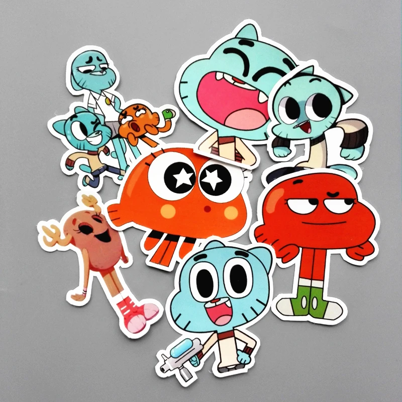 

14Pcs/set Funny Anime The Amazing World of Gumball Sticker For Car Laptop Backpack Motorcycle Phone Decal Kids Toy Sticker