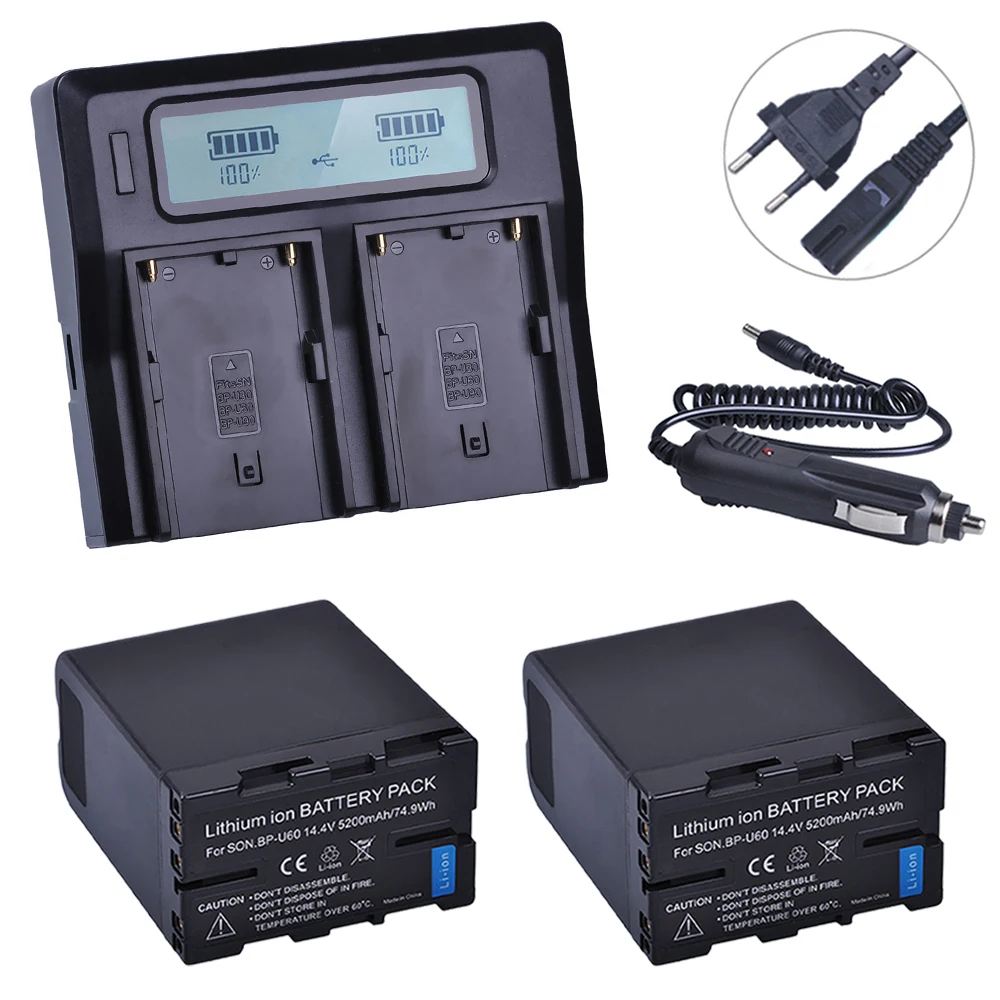 Аккумуляторная литий ионная батарея BPU60 BP U60 2 шт. 5200 мАч + ЖК дисплей Комплект