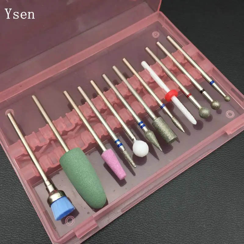 12 шт. 3/32 набор сверл для ногтей пилки для ногтей электрическая машина для маникюра вращающийся Бур инструменты для полировки резаки маникюрный аксессуар - Цвет: pink-05