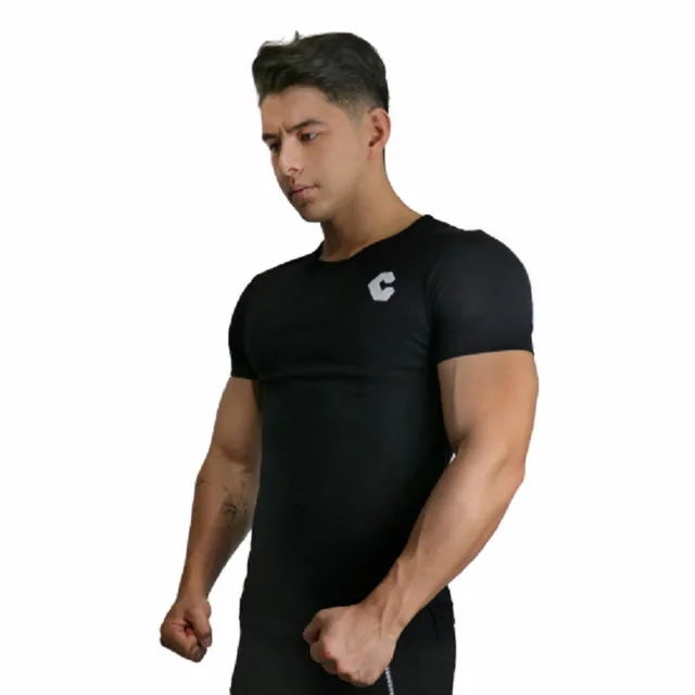 

Mens Run Jogging Sports Cotton T-shirt Gym Fitness Bodybuilding Short sleeve Slim t shirt Male Workout Training Tee Tops Apparel