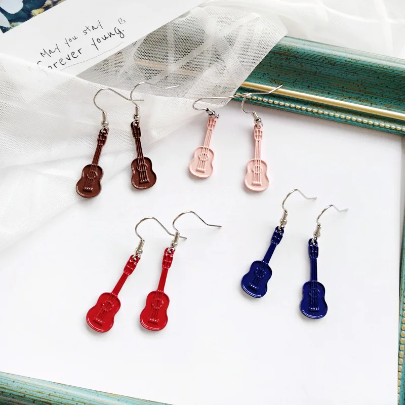

Funny Pink Guitar Cute Punk Dangle Earirngs for Women Fashion Drop Earrings