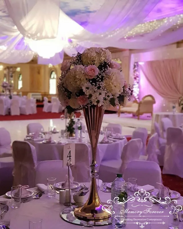 

10PCS Gold Metal Decorative Vases Tall Flowers Stand Holder for Head Table Floor Ceremony Anniversary Party Banquet Tabletop